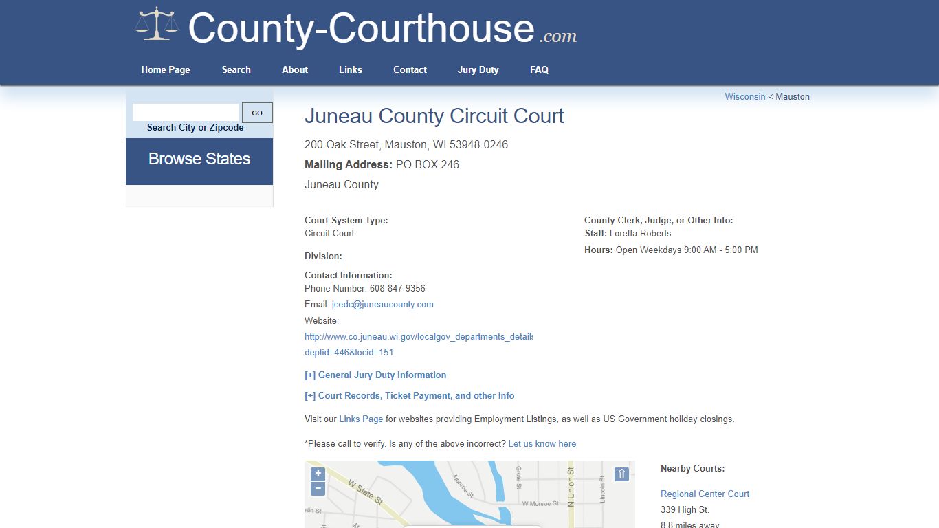 Juneau County Circuit Court in Mauston, WI - Court Information