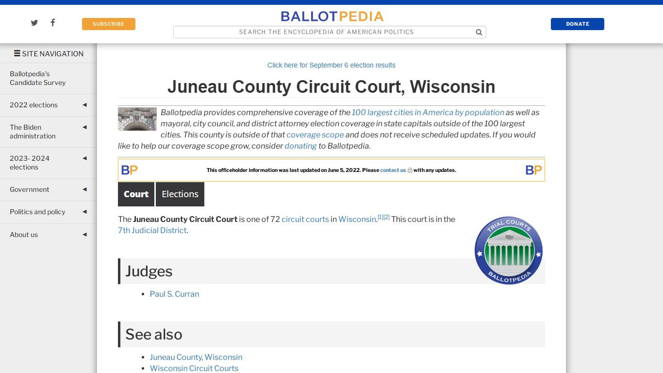 Juneau County Circuit Court, Wisconsin - Ballotpedia